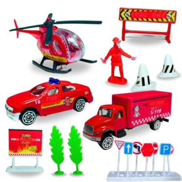Imagem de Circuito Bombeiro Brinquedo Caminhão de bombeiro Viatura e Helicóptero