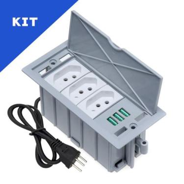 Imagem de Kit Caixas De Tomadas 4 Blocos Basculante 3 Tomadas 10A 3USB - CONNECT