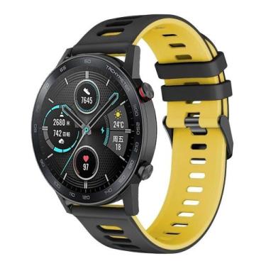 Imagem de Pulseira Silicone Esportiva para Watch GT2 46mm - Cor Preto Com Amarel