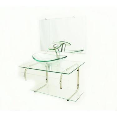 Imagem de Gabinete de vidro para banheiro 70cm it inox com cuba oval - incolor -