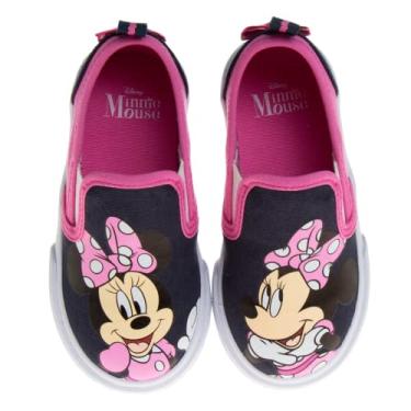 Imagem de Disney Minnie Mouse, Elsa Frozen, sapatos de princesa para meninas e crianças, mocassim de cano baixo, casual, tênis de lona, Azul-marinho fúcsia, 5 Toddler