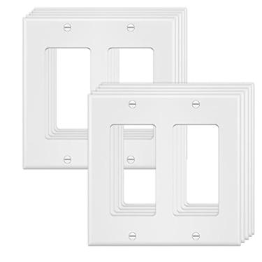 Imagem de Placa de tomada de interruptor de 2 aparelhos, placa frontal elétrica decorativa dupla para interruptores de luz, interruptor inteligente, reguladores, GFCI, receptáculo, tomada USB, branco (pacote com 10)