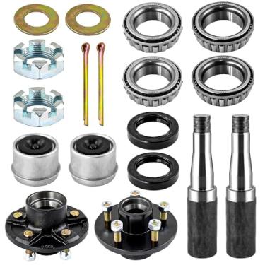 Imagem de JADODE Kit de cubo intermediário de reboque 1,587 kg com cubo circular de parafuso de 12,7 a 12,7 cm, para roda redonda 84 com eixos e rolamentos de eixo de reboque reto de 4,4 cm, kits de cubo de