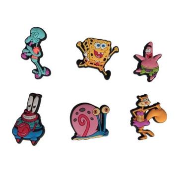 Imagem de Kit 6 pins bottons enfeites para calçados emborrachados - bob esponja 
