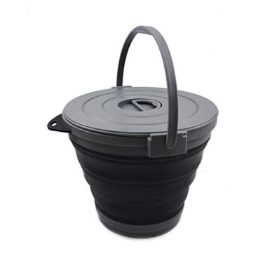 Imagem de Balde de pesca dobrável SAMMART 10L (2,64 galões) com tampa de bloqueio – Banheira redonda dobrável – Balde de plástico portátil – Pote aquático externo que economiza espaço (cinza/preto)