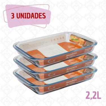 Imagem de Conj. 3 Lasanheira Travessa 2,2 Litros  Vidro Retangular Bolos - CasaV