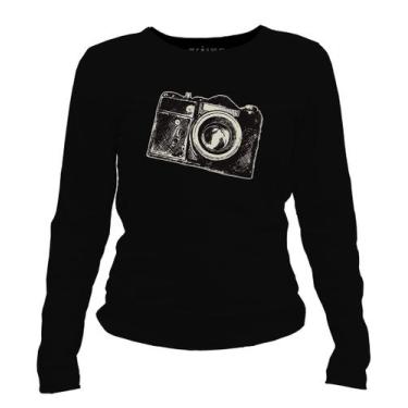 Imagem de Camiseta manga longa feminina - Câmera Fotográfica - DASANTIGAS, Preto