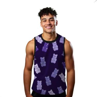 Imagem de Camiseta Regata Verão Estilo Moda Praia Ursinho Doce Roxo Cartoon 813 