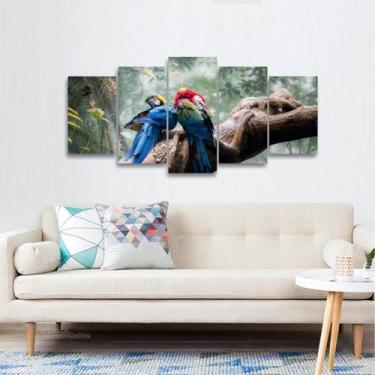 Imagem de Quadro Araras Aves Artístico Natureza Mosaico 5 Peças - Wall Frame