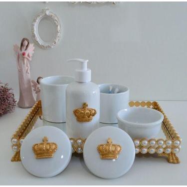 Imagem de Kit Higiene Porcelana Bebe Pote Gel Bandeja Perola Cotonete K056 - Cir