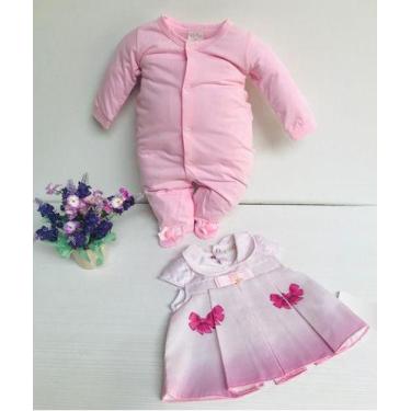 Imagem de Kit Macacao + Blusa Bebe Menina Longo Malha Luxo Enxoval 322 - Bela Fa