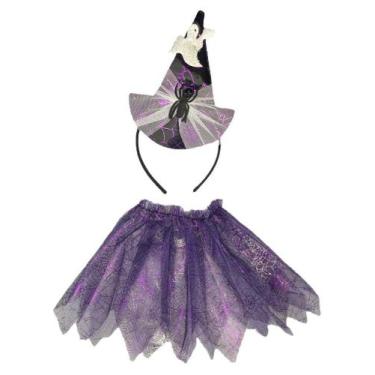 Imagem de Fantasia Infantil Halloween Bruxa Bruxinha Saia + Tiara - Evolution