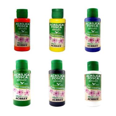 Imagem de Kit 6 Tintas Acrílica Fosca Para Artesanato 60ml Acrilex
