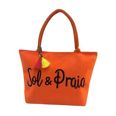 Imagem de Bolsa de Praia Neon Laranja Feminina Viagem Verão Piscina Resistente P