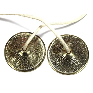 Imagem de ASHIRWAD Pratos de mão Pure Brass Manjeera Jhaanj Arati Sankirtan Song Puja Vraja Vrindavan Krishna Devotion Worship (Emb 2,25IN M-03)