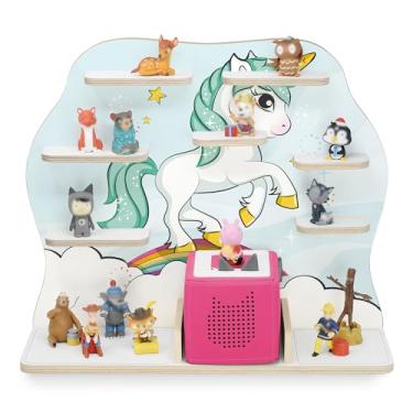 Imagem de stadtecken Prateleira de madeira para caixa de música I adequada para Toniebox e ca. 50 tonies I armazenamento perfeito no quarto das crianças I para montar ou pendurar (grande, unicórnio)