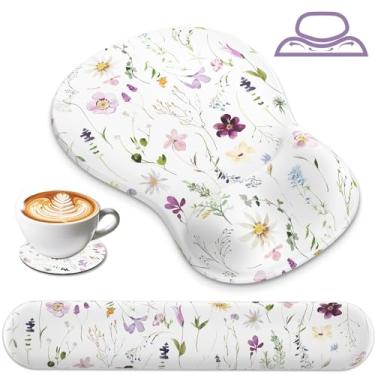 Imagem de AKIT Mouse pad ergonômico Valley Design com descanso de pulso para teclado de computador, teclado branco fofo com suporte de pulso, almofada macia de espuma de memória, mousepad para jogos, mesa de