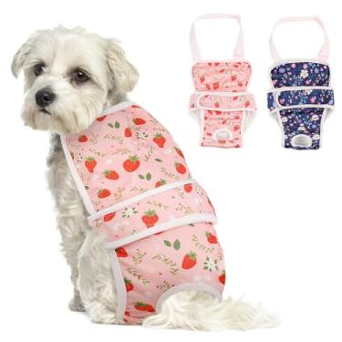 Imagem de ASENKU Pacote com 2 Fraldas para Cães, Suspensórios para Cães, Fraldas Reutilizáveis para Cães, para Cadelas, Pequenas, Fraldas Menstruais Laváveis para Cães, Calcinhas para Cães, para Cadelas Pequena