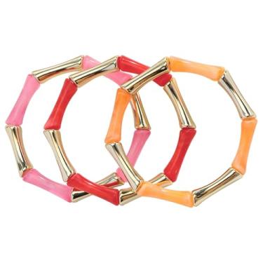 Imagem de Firstmeet 3 pulseiras coloridas de bambu com contas de acrílico elásticas douradas, Medium, Sem Pedra Preciosa