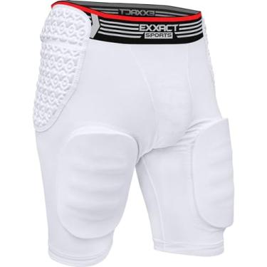 Imagem de Exxact Sports Cinta De Futebol Adulto Rebel 5-Pad Para Homens Com Quadril Integrado, Coxas, Almofadas De Cóccix, Shorts De Compressão Acolchoados, Cinta De Futebol Masculina Com Bolso Para Copo (Branc