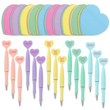 Imagem de JarThenaAMCS 30 canetas esferográficas de Dia dos Namorados com coração de amor, blocos de notas pegajosos, conjunto de 5 cores, papelaria, presente para casamento, festa de aniversário, material de