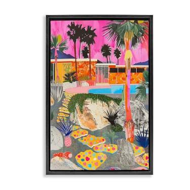 Imagem de Stupell Industries Arte de parede em tela flutuante emoldurada de colagem de villa tropical moderna por Jess Stempel, moldura flutuante preta, 53 x 78 cm