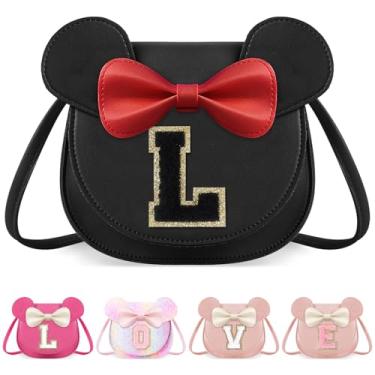 Imagem de izuzta Bolsa infantil para crianças 1 2 3 4 5 6 7 8 anos de idade linda bolsa tiracolo bolsa transversal para presente de aniversário, Grande/bolsa preta/letra preta, L, G