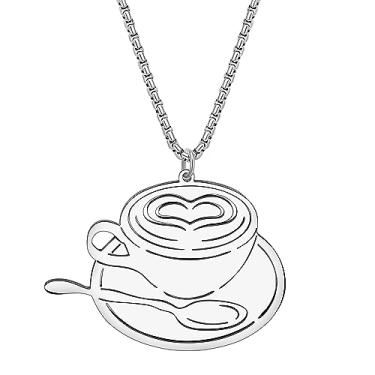 Imagem de DALANE Colar de aço inoxidável delicado para cafeteira banhado a ouro 18 k com pingente de joia para mulheres, meninas, amuletos de café, Medium, Aço inoxidável, Sem Pedra Preciosa