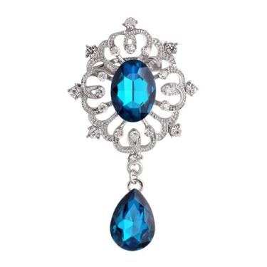 Imagem de Kercisbeauty Broche de strass azul pequeno prata para mulheres e homens unissex terno broches pin bling joias para ocasiões especiais (lago)
