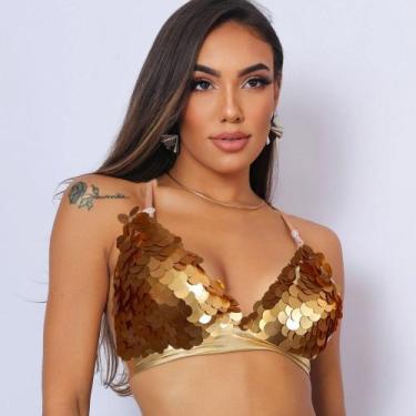 Imagem de Top Paetê Escama Bustiê Metalizado Biquini Sutiã Fantasia Brilho Cospl