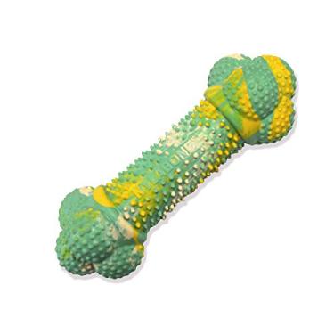 Imagem de Nylabone Flavor Frenzy Barbell Brinquedo para mastigar filhotes, brinquedos de borracha para filhotes de dentição, sabor de manteiga de amendoim e banana, cães médios - até 16 kg, 1 unidade