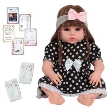 Imagem de Bebê Reborn Menina Princesa Vestido Bolinha Preto + Itens - Cegonha Re