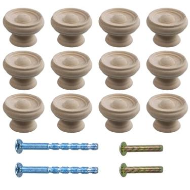 Imagem de bociloy 12 maçanetas redondas de madeira de 3,8 cm, puxadores de armário inacabados em forma de cogumelo, puxadores de cômoda de madeira natural para armário de cozinha, móveis e guarda-roupa