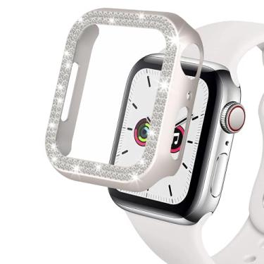 Imagem de (46 mm, Starlight ZQCFKJ Bling Cases Crystal Diamond Bumper Cover [2 unidades] para Apple Watch Series 10 46 mm iWatch Glitter Double Row Crystal Frame Stainless Steel Metal Protective Cover Bumper