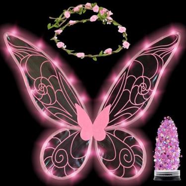 Imagem de Funcredible Fairy Costume For Women and Girls - Pink Light Up Fairy Wings and Flower Crown, Glitter - Butterfly Wings - Tooth Fairy Cosplay Outfit - Party Costumes for Women