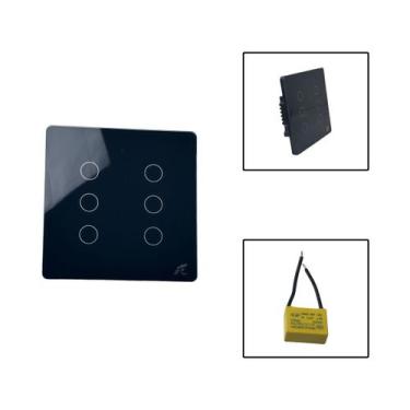 Imagem de Interruptor Inteligente 6 Botões 4x4 WiFi Touch - Jwcom Smart, Preto