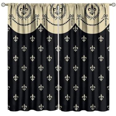 Imagem de Cortinas blackout francesas, estampa cinza carvão florida ilustração barroca padrão cortinas janela 2 painéis varão bolso cortina para quarto sala de estar 107 cm L x 114 cm C