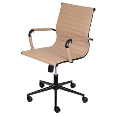 Imagem de Cadeira Escritório Giratória Baixa Esteirinha Aço Preto Poliuretano (pu) Caramelo Base Rodízio Preto