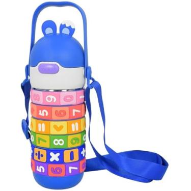 Imagem de Garrafa Térmica Infantil Suco Água Aço Inox 430ML Garrafa Educativa Tabuada Números Mantém 12h Quente e Gelado Design Infantil Livre de BPA Parede Isolamento Térmico (Azul)