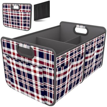 Imagem de Homeve Organizador de porta-malas, armazenamento de carro, alças reforçadas, organizadores dobráveis de vários compartimentos, dobrável, impermeável, poliéster Oxford 600D (ondulação azul marinho, 2