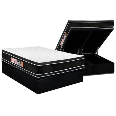 Imagem de Cama Box Baú Queen: Colchão D33 Castor Black E White Air Double Face Euro Pillow + Base Black(158X198)