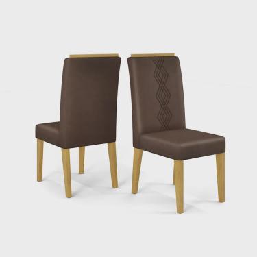 Imagem de Kit 02 Cadeiras para Mesa de Jantar Estofada Gênova Cedro - Veludo Moca - ÉdeCasaMóveis