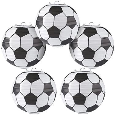 Imagem de Lanternas de papel de futebol de 25,4 cm com tema de futebol esportivo decoração de festa de aniversário suprimentos lembrancinhas de festa - pacote com 5