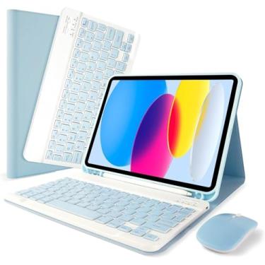 Imagem de Capa com teclado para iPad 11 polegadas A16 2025 (11ª geração)/10ª geração 2022 10,9 polegadas, teclado removível sem fio capa protetora premium com suporte para lápis para iPad de 11ª/10ª (azul)