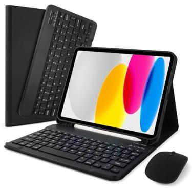 Imagem de Capa com teclado para iPad 11 polegadas A16 2025 (11ª geração)/10ª geração 2022 10,9 polegadas, teclado removível sem fio capa protetora premium com suporte para lápis para iPad de 11ª/10ª (preto)