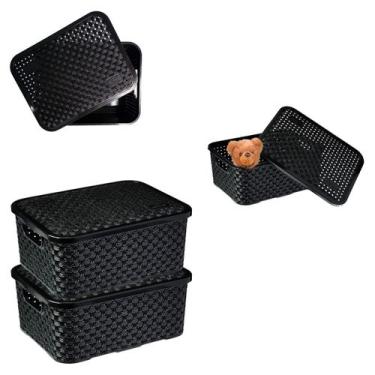 Imagem de 2 Cestos Organizador Rattan Multiuso Pequeno Com Tampa 25cm - Nitron
