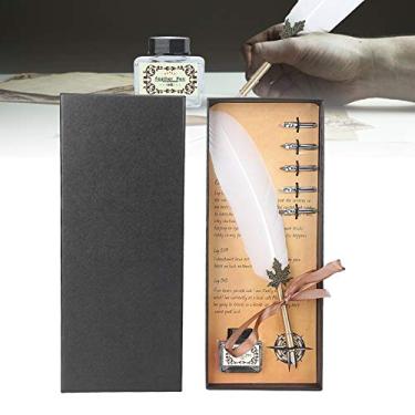 Imagem de Conjunto de Canetas de Penas, Tubo de Caneta de Metal retrô, Pontas de Aço Inoxidável, Caneta de Penas para Escrita, Conjunto de Canetas de Tinta Vintage Com Caixa de Embalagem