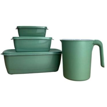 Imagem de Kit 3 Pote Retangular Tampa Com 1 Jarra Plastico Livre Bpa - Casa Bell