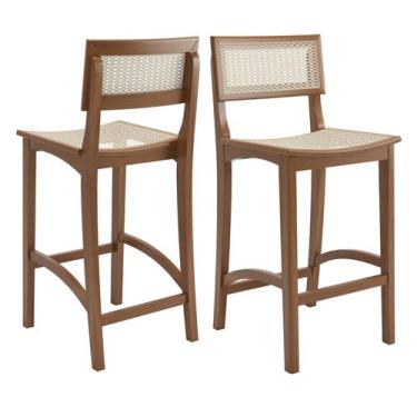 Imagem de Kit 2 Banquetas Altas em Madeira com Assento e Encosto em Rattan Natur