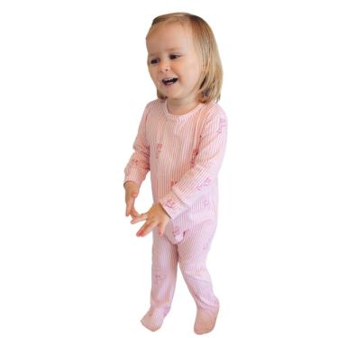 Imagem de Macacão Magnético Listra Rosa com girafinhas - Recém nascido